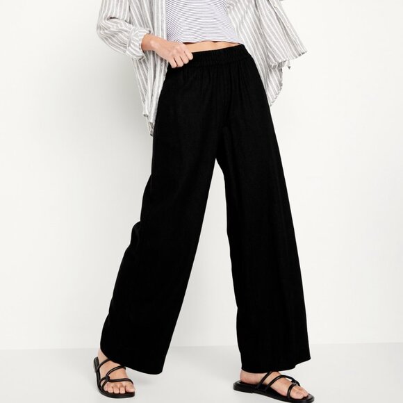 Old Navy Pants - High-Waisted Linen-Blend Wide-Leg Pants Black Old Navy Women's Sz. M